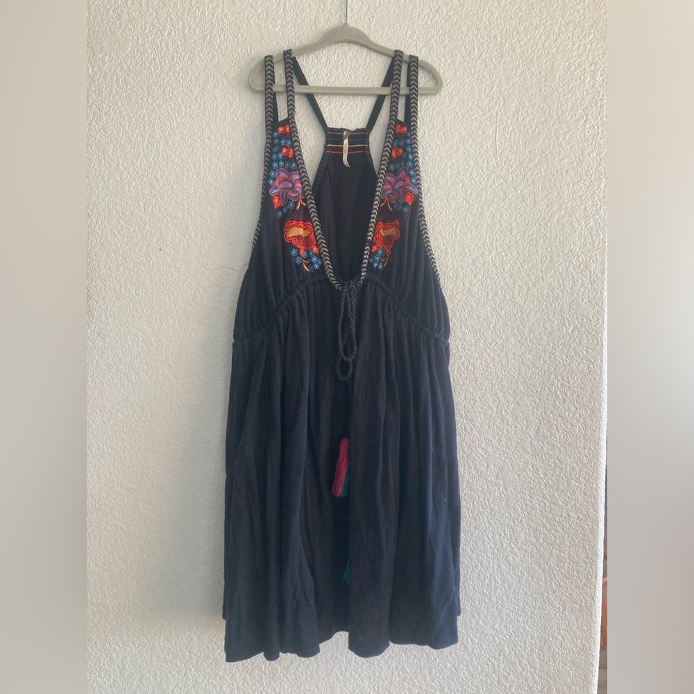 Free people black embroidered flowy dress